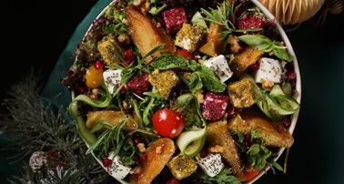 CARAMELIZED APPLE AND FETA SALAD (for 8)